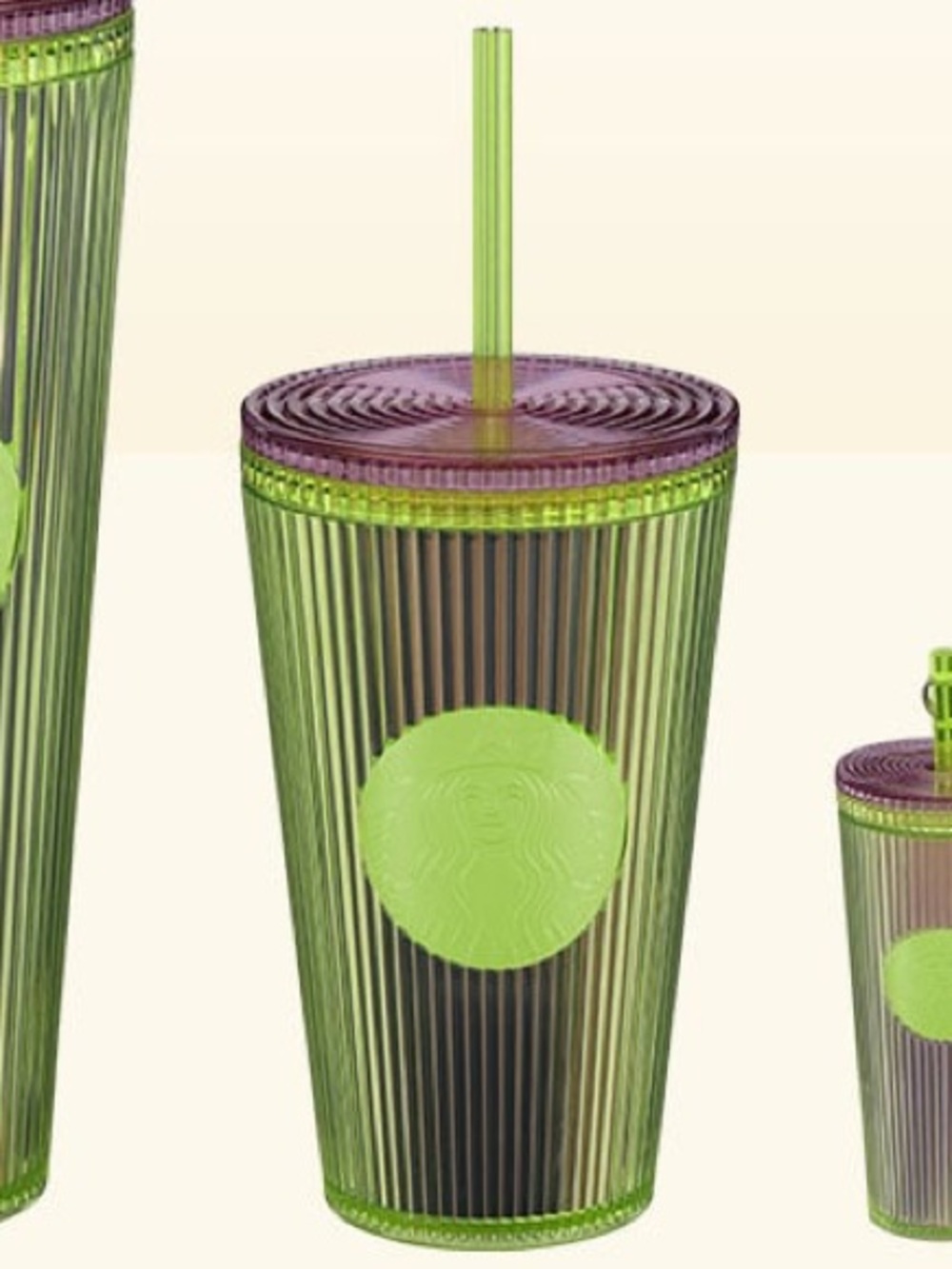 Starbucks Green and Purple Iridescent Ribbed Tumbler with Straw